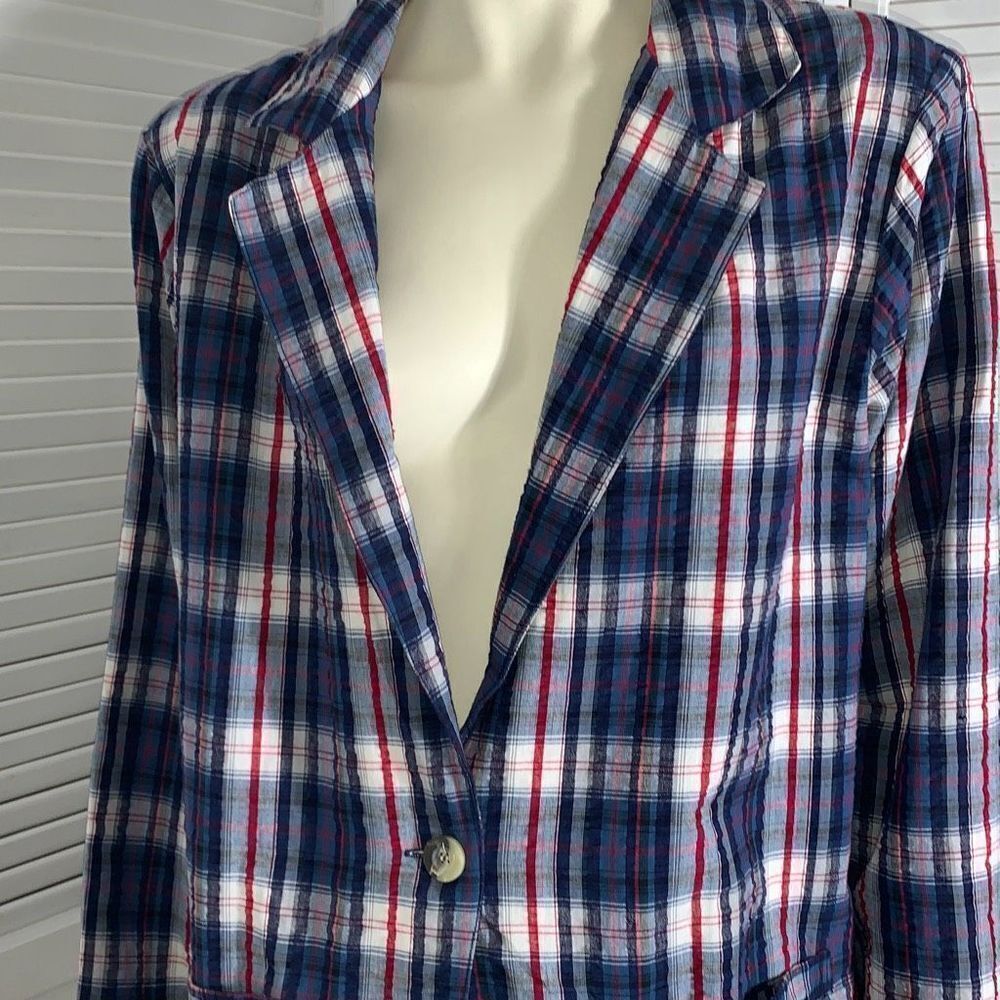 Vintage Main‎ Street Blues Oversized Cotton Plaid Blazer Size B2